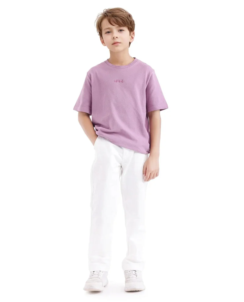 Rare Ones Rare Ones Kids Heron Pastel Purple Cotton Short Sleeve Crew Neck Embroidered T-Shirt