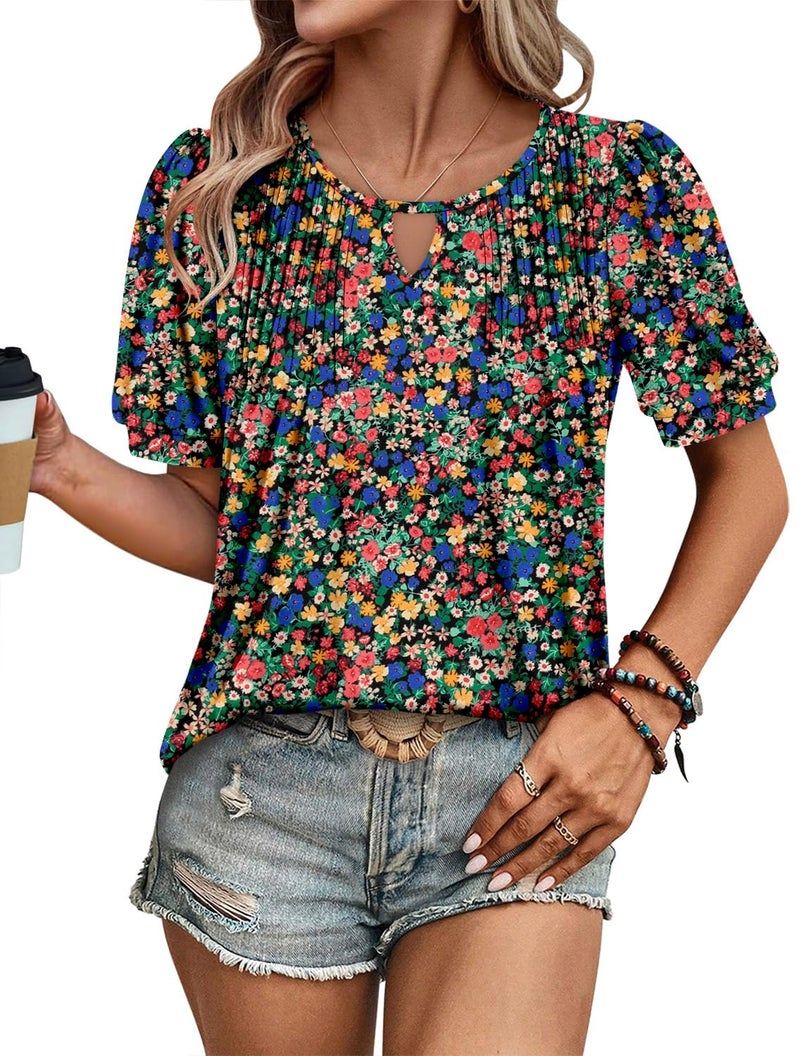 KISSMODA 2026 Womens Short Sleeves Button Shirts Floral Summer Tunic Top Woman Boho Tunics Tops - Image 2