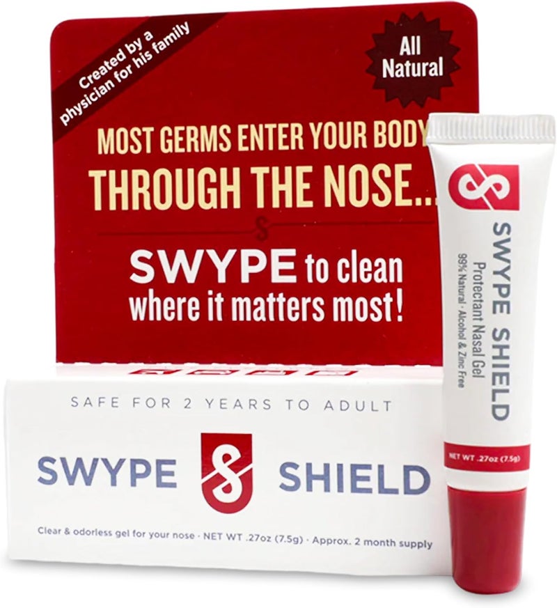Generic Swype Shield Airborne Particle and Allergen Blocker Nasal Gel - Drug-Free, for Pollen Allergy Sufferers, for Airplane Travel - (Unscented) Over 180 Applications Per Tube (0.27 oz, 7.5g Pack of 1) 