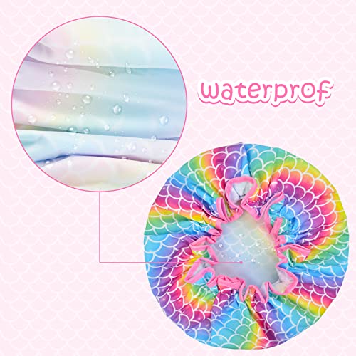 Olypegic Kids Shower Cap, 3 Pcs Girls Shower Cap for Kids Reusable Waterproof Adjustable Large Hair Cap Unicorn Mermaid Rainbow Cute Hair Cover Hat - Image 5