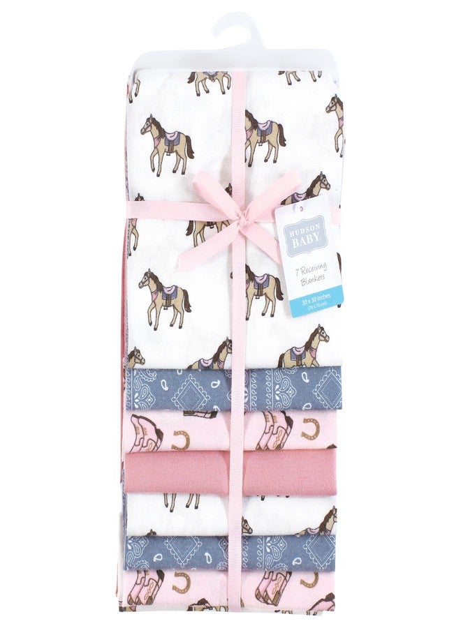 Hudson Baby Unisex Baby Cotton Flannel Receiving Blankets 7-Pack Bundle, Cowgirl, One Size - Image 2