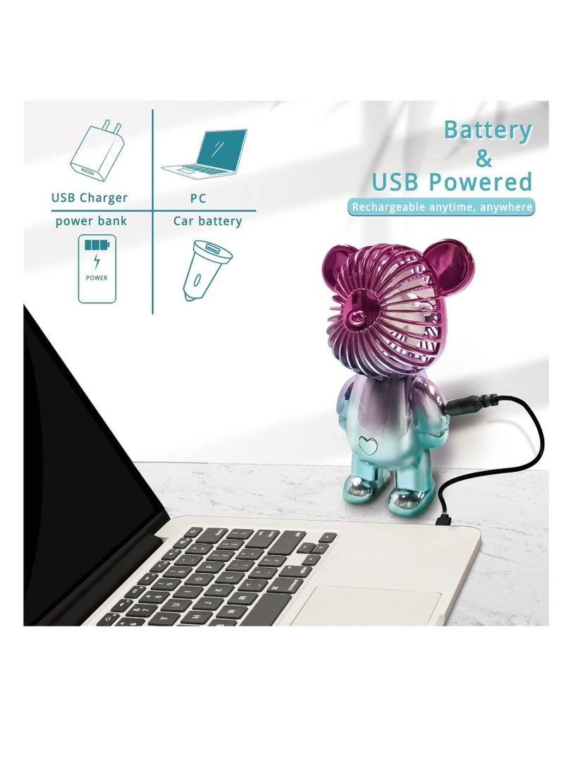 مروحة يدوية صغيرة محمولة بتصميم دب ملون مزودة بمنفذ USB وهادئة بثلاث سرعات