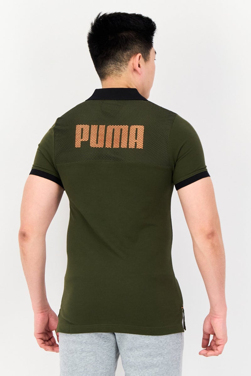 PUMA قميص بولو خارجي بأكمام قصيرة للرجال بتصميم نحيف، زيتوني داكن - Image 3