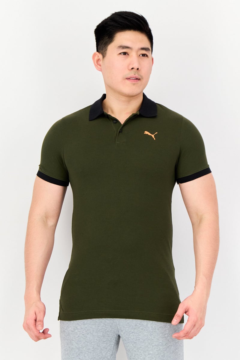 PUMA قميص بولو خارجي بأكمام قصيرة للرجال بتصميم نحيف، زيتوني داكن - Image 1