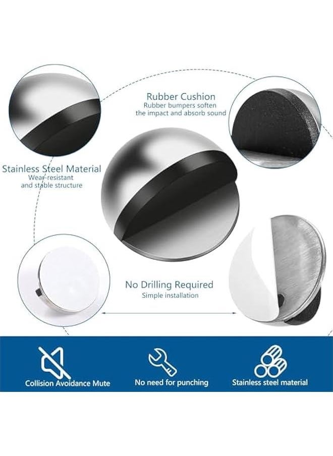 HOOKOR Self Adhesive Floor Door Stoppers,6 Pcs Polished Oval Door Stoppers, Floor Mounted Half Moon Doorstop, Wall Protector Door Stop with Glues for Home Office Use (Silver)  - Image 5