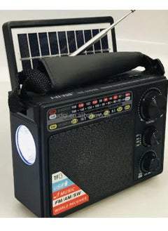 Solar Powered Rechargeable Radio with 3 Bands FM-AM-SW - Bluetooth, SD Card, Flash Memory and Music Player