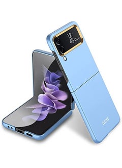 GOLDEN MASK Compatible With Samsung Galaxy Z Flip 4 Case Ultra-Thin Folding Shell Metal Lens Frame (Blue)