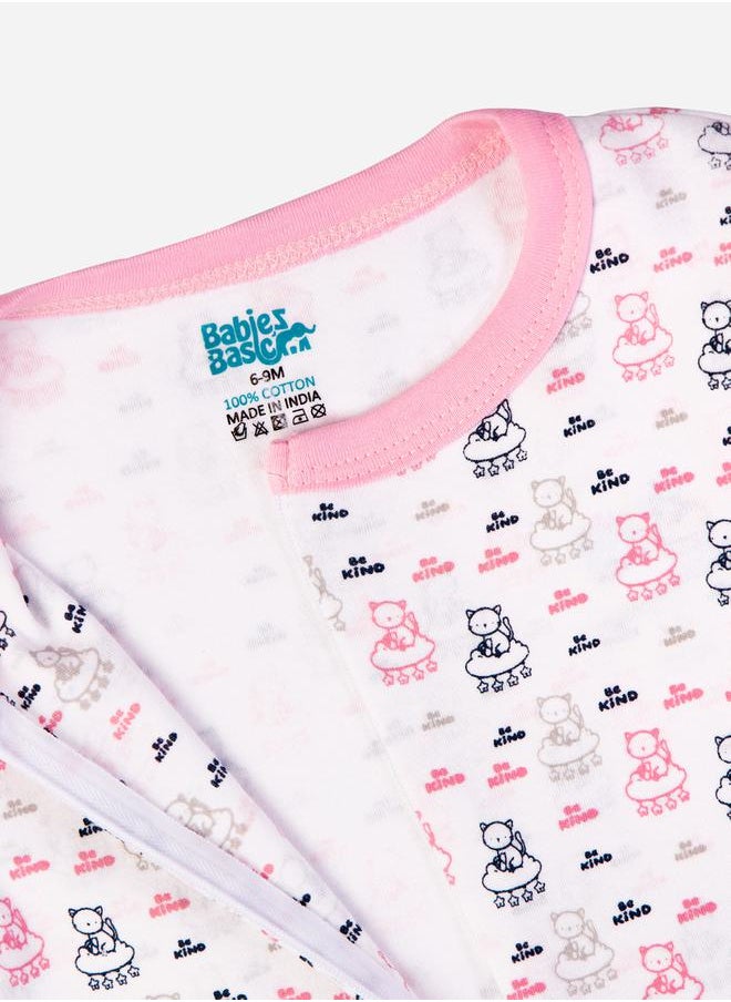 Babies Basic Cat Print Long Sleeves Sleepsuit by Styli  - Image 3