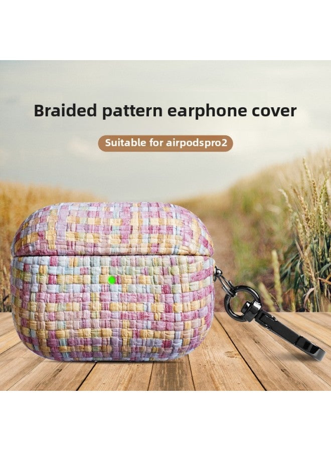 Spot Airpodspro2 For Apple Bluetooth Headset Protective Case Straw Pattern Airpods Protective Leather Case-Color:Grass Diamond Powder-Applicable Model:airpods 1/2 Generation