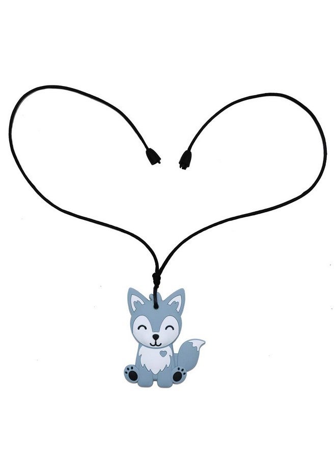 LeeYean Sensory Chew Necklaces for Kids, Boys, and Girls - 2 Pack Fox Silicone Chewy Toys for Autism, ADHD, SPD, Chewy Oral Motor Chewing Toy for Adults Blue&Grey - Image 2