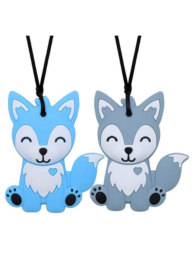 LeeYean Sensory Chew Necklaces for Kids, Boys, and Girls - 2 Pack Fox Silicone Chewy Toys for Autism, ADHD, SPD, Chewy Oral Motor Chewing Toy for Adults Blue&Grey - Image 1