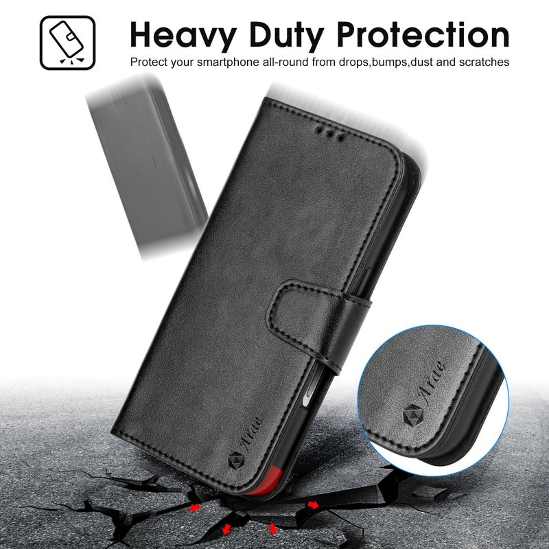 Arae Compatible with iPhone 17 Pro Max Case Wallet with Card Holder, Wristlet Strap Wallet Flip Cover for iPhone 17 Pro Max 6.9 inch Men/Women, RFID Blocking, Kickstand, Black - Image 3