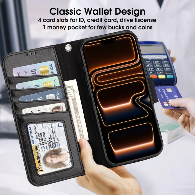 Arae Compatible with iPhone 17 Pro Max Case Wallet with Card Holder, Wristlet Strap Wallet Flip Cover for iPhone 17 Pro Max 6.9 inch Men/Women, RFID Blocking, Kickstand, Black - Image 2