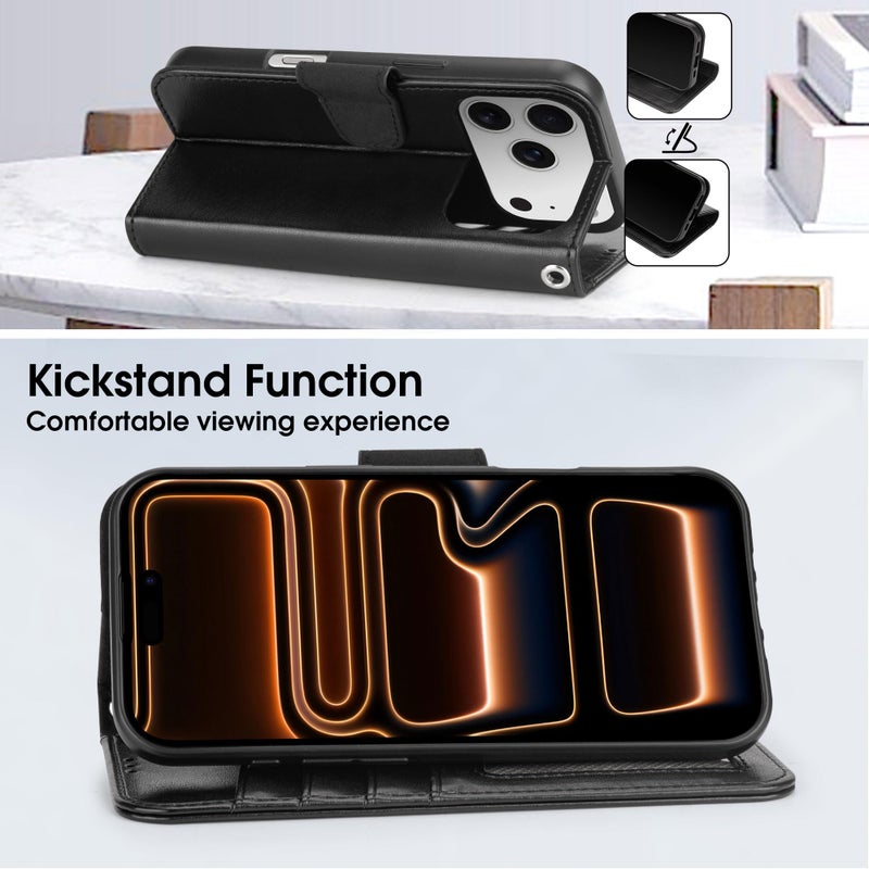 Arae Compatible with iPhone 17 Pro Max Case Wallet with Card Holder, Wristlet Strap Wallet Flip Cover for iPhone 17 Pro Max 6.9 inch Men/Women, RFID Blocking, Kickstand, Black - Image 4