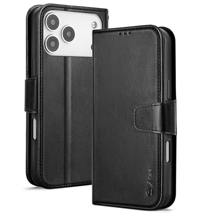 Arae Compatible with iPhone 17 Pro Max Case Wallet with Card Holder, Wristlet Strap Wallet Flip Cover for iPhone 17 Pro Max 6.9 inch Men/Women, RFID Blocking, Kickstand, Black - Image 1