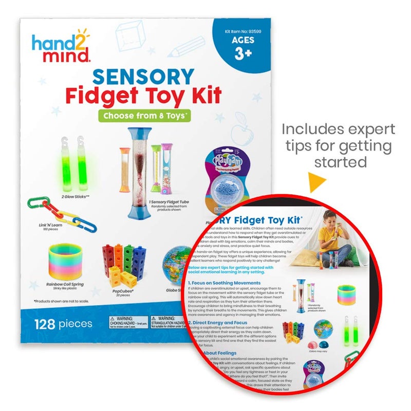 hand2mind Sensory Fidget Toy Kit, Play Therapy Toys, Fidget Tube, Mini Glow Sticks, Play Foam, Stress Ball, Anxiety Sensory Items, Occupational Therapy Toys, Calm Down Corner Supplies (128 Pieces) - Image 4