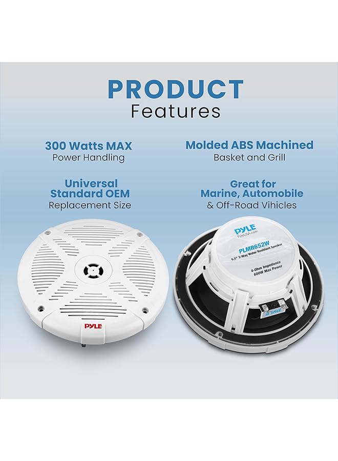 Pyle 6.5 Inch Marine Speakers (Pair) - 2-Way Ip-X4 Waterproof And Weather Resistant Outdoor Audio Dual Stereo Sound System With 600 Watt Power And Low Profile Design - Plmr652W (White) - Image 3