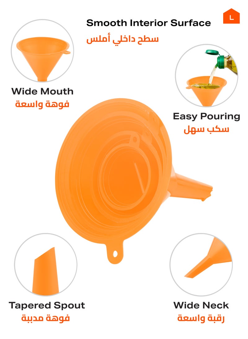 لوازم طقم أقماع بلاستيكي ذات عمق طويل 4 قطع - مجموعة قمع متعددة الأحجام لتسهيل صب السوائل مع فوهة مانعة للتسرب لنقل الزيت والوقود والسوائل - مثالية للمطبخ، الكراج، الورشة، وصيانة السيارات - Image 4