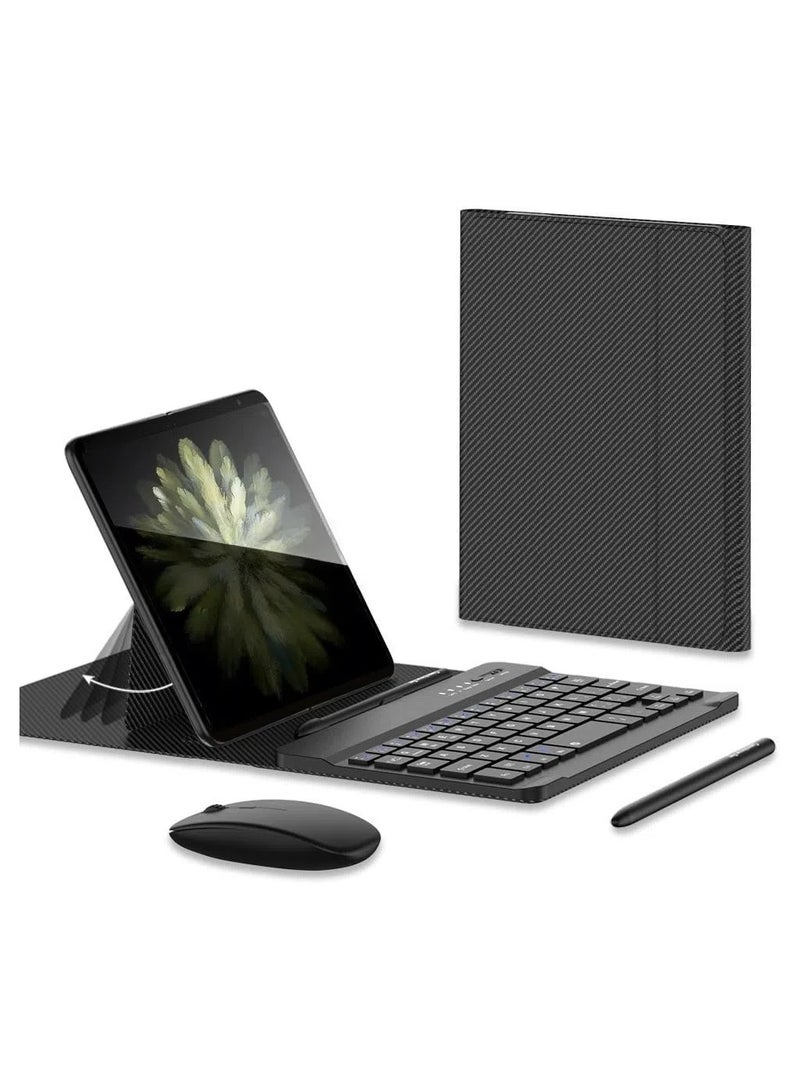 General Compatible Galaxy Z Fold 5 Folding Screen Phone Keyboard, Portable Bluetooth Keyboard Case + S Pen + Mouse + Keyboard, Stand Leather Case Pen Slot 