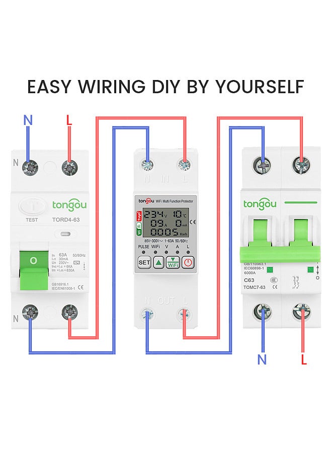 tongou Tuya WiFi Intelligent Energy Meter with Metering Voltage Power Electricity Monitoring Leakage Protector 63A AC85-300V  - Image 4