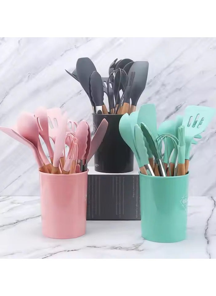 VIO 12Pcs Kitchen Utensil Set Silicone Cooking Utensils Kit Spatula Heat Resistant Wooden Spoons Gadgets Tool for Non Stick Cookware  - Image 3