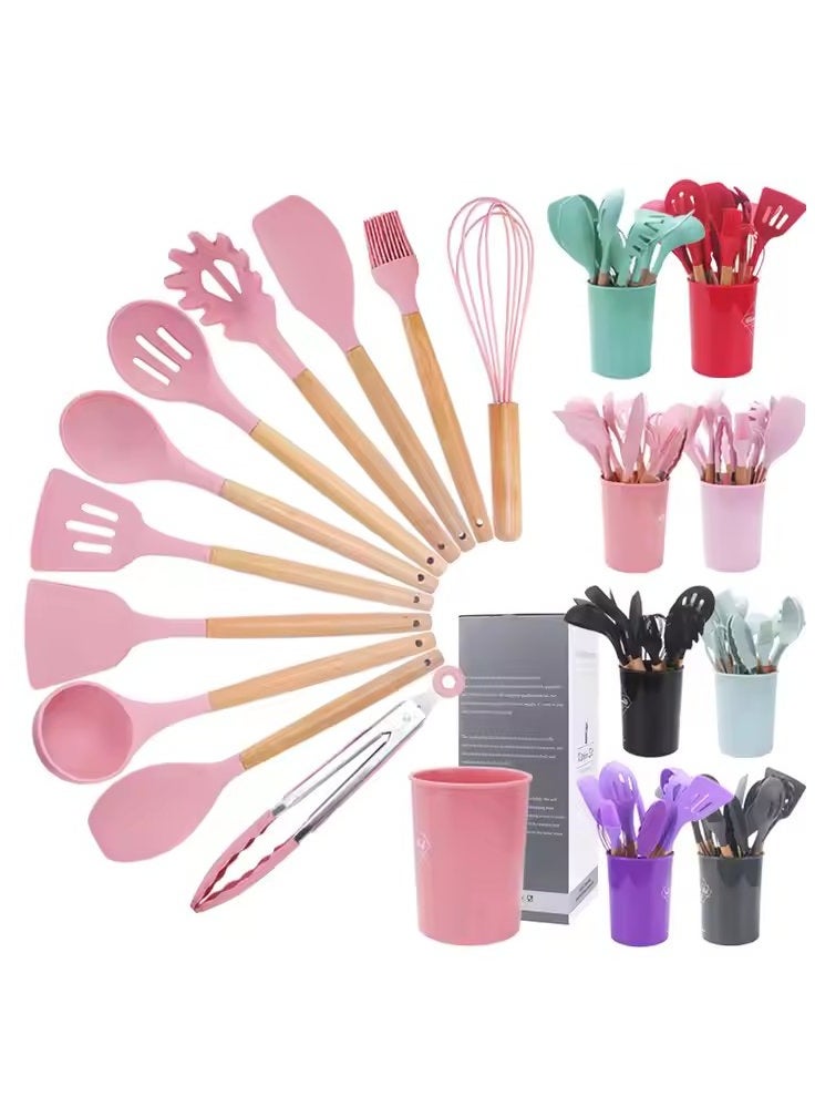 VIO 12Pcs Kitchen Utensil Set Silicone Cooking Utensils Kit Spatula Heat Resistant Wooden Spoons Gadgets Tool for Non Stick Cookware  - Image 4