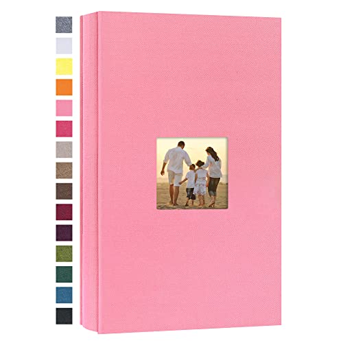 potricher ألبوم صور صغير 4x6 300 صورة غلاف قماش كتاب صور للعائلة زفاف ذكرى ميلاد طفل عطلة (وردي، 300 جيب) - Image 1