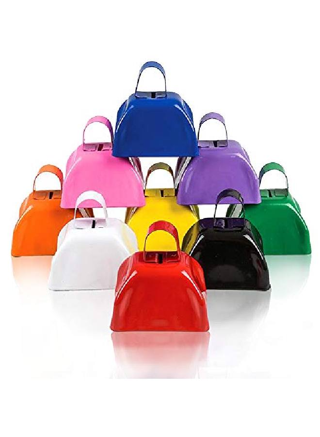 ArtCreativity جرس بقرة معدني 3 بوصة صانع ضوضاء عبوة من 12 جرس بقرة معدني صغير بصوت عالٍ مع مقبض رائع لمباريات كرة القدم والفعاليات الرياضية وحفلات الزفاف ورأس السنة للأطفال والكبار كجوائز - Image 1