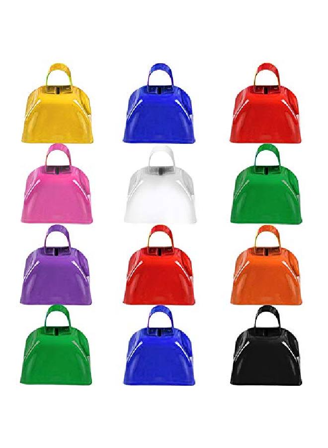 ArtCreativity جرس بقرة معدني 3 بوصة صانع ضوضاء عبوة من 12 جرس بقرة معدني صغير بصوت عالٍ مع مقبض رائع لمباريات كرة القدم والفعاليات الرياضية وحفلات الزفاف ورأس السنة للأطفال والكبار كجوائز - Image 4