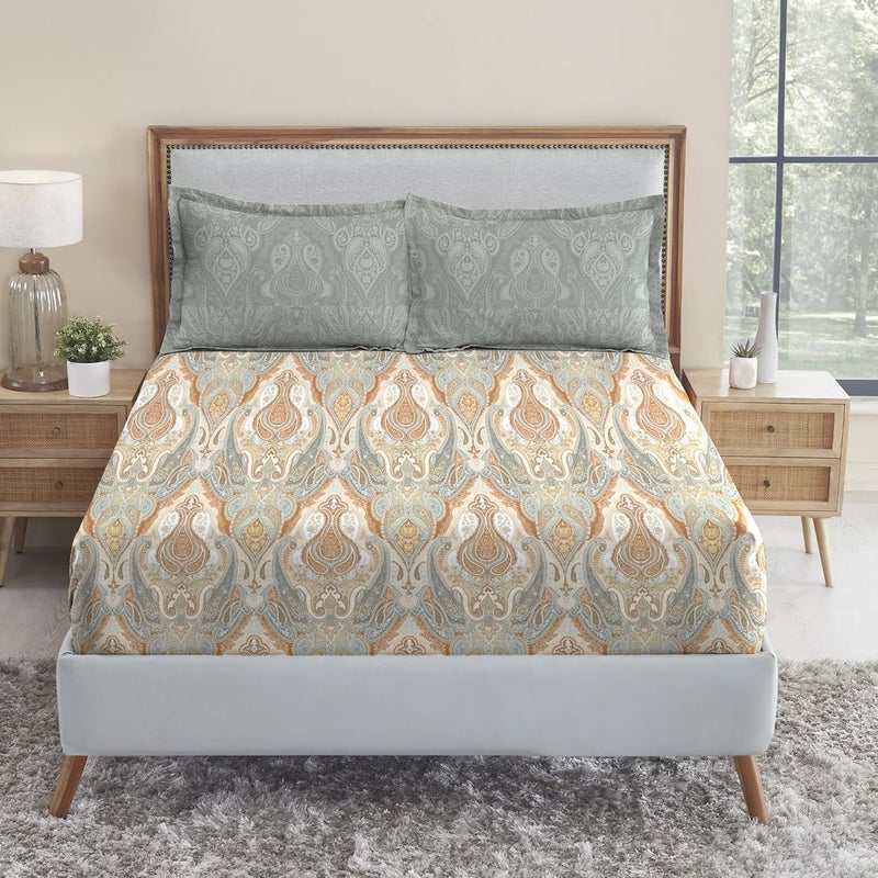 Trident Soft Comfort Fittedsheet for Double Bed, 210 TC 100% Cotton Elastic Fitted Bedsheet, Soft and Breathable, King Size Fitted Bedsheet with 2 Pillow Covers - Diana - Image 1