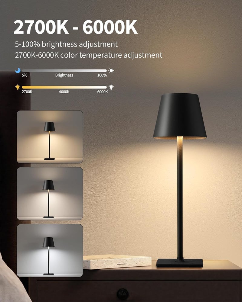 KDG Cordless Table Lamp, Portable LED Desk Lamp, 5000mAh Battery Operated, 3 Color Stepless Dimming Up, for Restaurant/Bedroom/Bars/Outdoor Party/Camping/Coffee Shop Atmosphere Night Light(Black) - Image 5