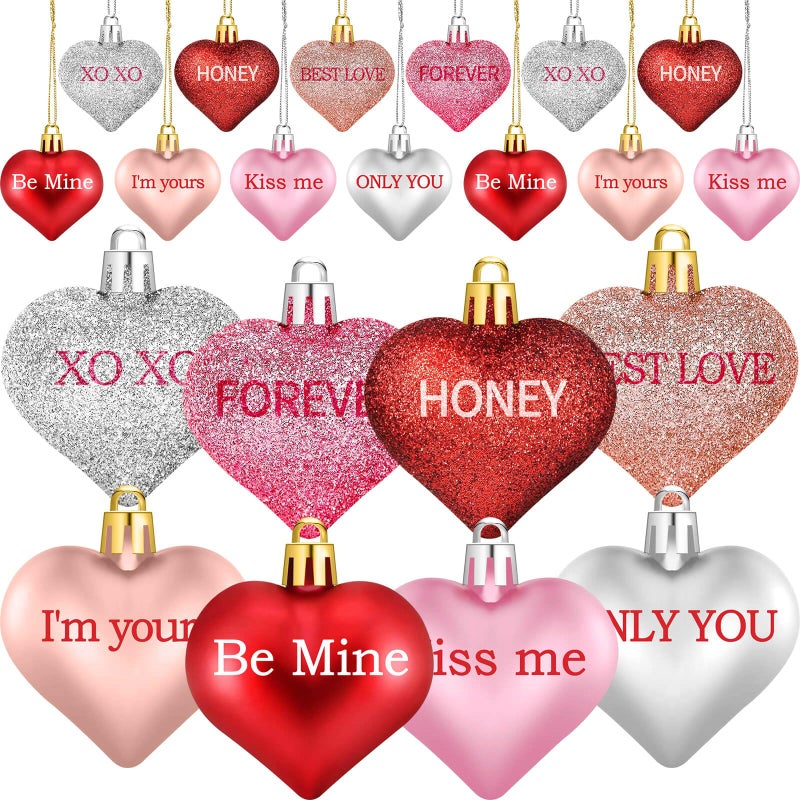 Shynek 48 Pcs Valentine'S Day Heart Ornaments For Tree  Valentines Heart Baubles With Sweet Love Words For Romantic Valentine Decorations  8 Styles - Image 1