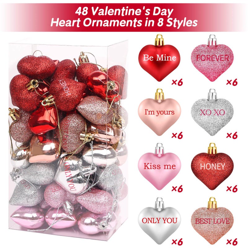 Shynek 48 Pcs Valentine'S Day Heart Ornaments For Tree  Valentines Heart Baubles With Sweet Love Words For Romantic Valentine Decorations  8 Styles - Image 3