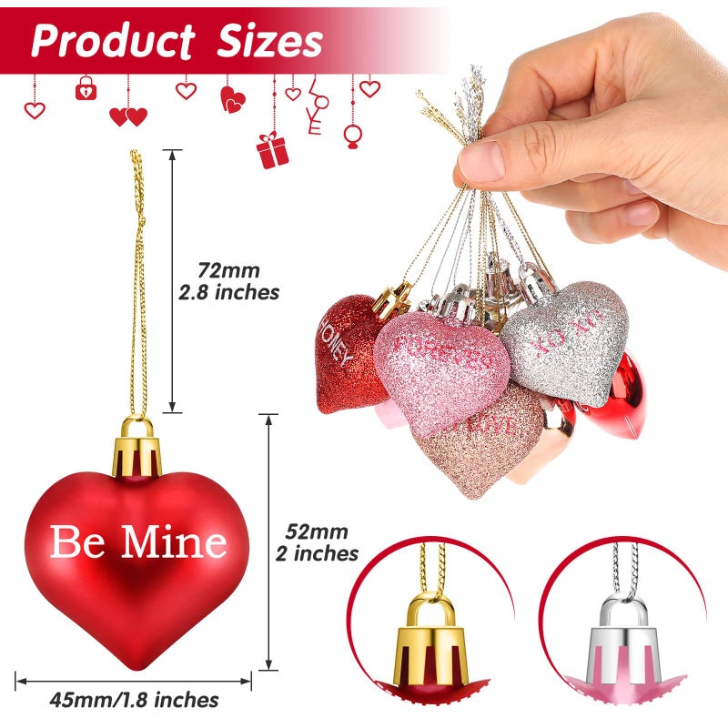 Shynek 48 Pcs Valentine'S Day Heart Ornaments For Tree  Valentines Heart Baubles With Sweet Love Words For Romantic Valentine Decorations  8 Styles - Image 4