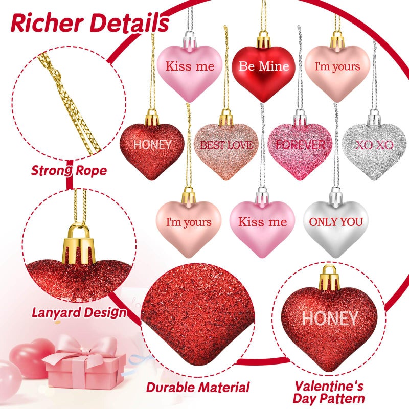 Shynek 48 Pcs Valentine'S Day Heart Ornaments For Tree  Valentines Heart Baubles With Sweet Love Words For Romantic Valentine Decorations  8 Styles - Image 5