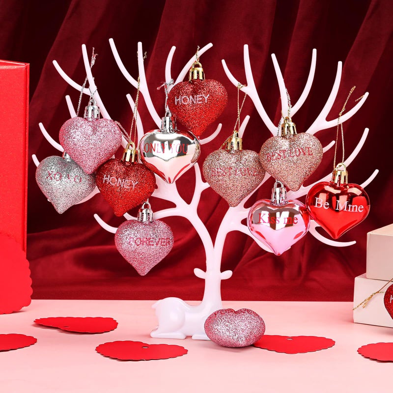Shynek 48 Pcs Valentine'S Day Heart Ornaments For Tree  Valentines Heart Baubles With Sweet Love Words For Romantic Valentine Decorations  8 Styles - Image 2
