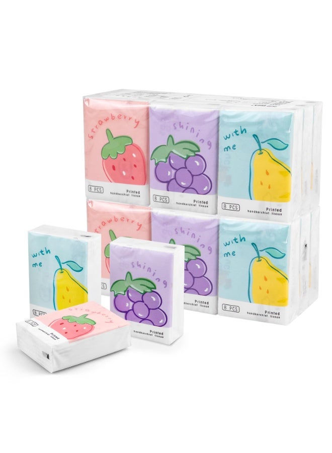 Pocket Tissue – 3 Ply Facial Tissue with Fruit Pattern – Travel Size Small Individual Tissue – Cute Disposable Handkerchief for Outing, Travel, Wedding Party Favors (27 Pack) - Image 1