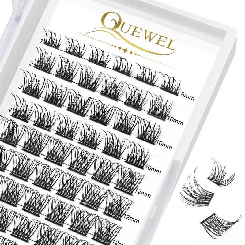 QUEWEL Cluster Lashes 72 Pcs Wide Stem Individual Lashes CD Curl 816mm Length DIY Eyelash Extension False Eyelashes NaturalMega Styles Soft for Personal Makeup Use at Home NaturalCMIX816