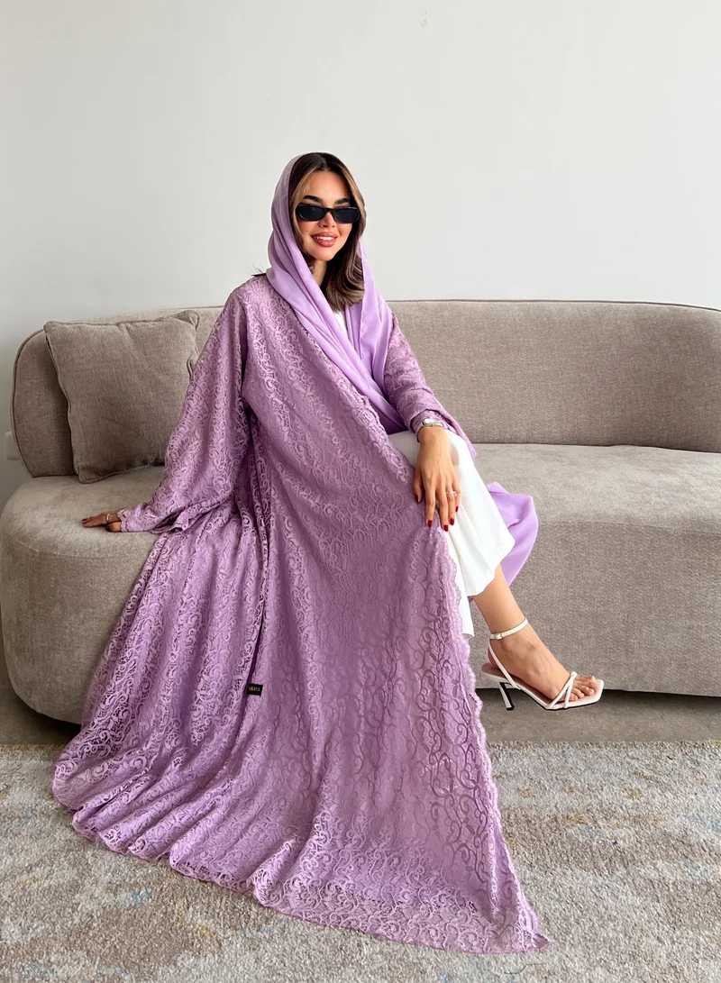 Lusin Abaya Lavender Lace Semi-Flared Abay