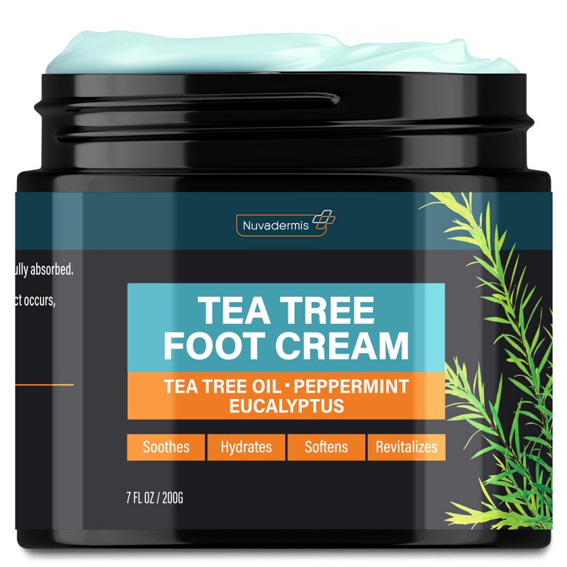 NUVADERMIS Tea Tree Oil Foot Cream â€“ Effective Recovery Cream for Dry, Cracked Feet, Athleteâ€™s Foot, Ringworm & Itchy Skin â€“ Soothing Moisturizer â€“ 7 oz - Image 1