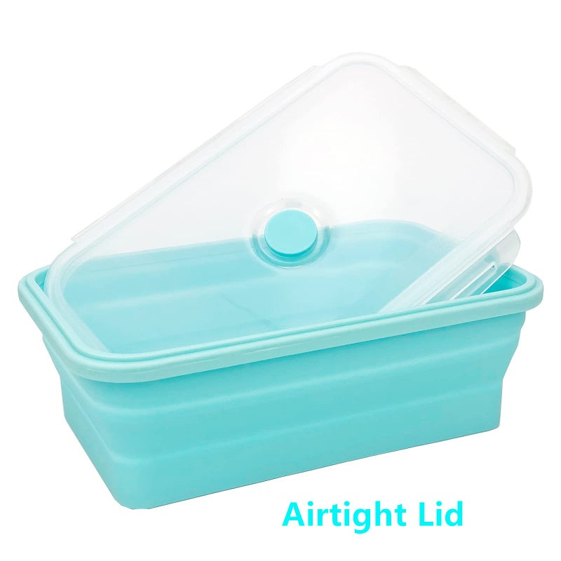 CARTINTS Large Collapsible Camping Food Containers  1200ml Silicone Lunch Container  Microwave Safe Reusable Meal Prep Container For Indoor&Outdoor Kitchen With Foldable Spoon  Blue - Image 3