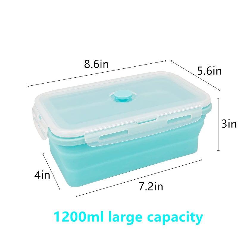 CARTINTS Large Collapsible Camping Food Containers  1200ml Silicone Lunch Container  Microwave Safe Reusable Meal Prep Container For Indoor&Outdoor Kitchen With Foldable Spoon  Blue - Image 2