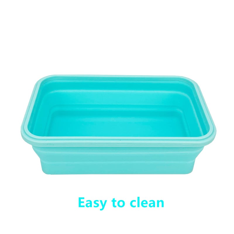 CARTINTS Large Collapsible Camping Food Containers  1200ml Silicone Lunch Container  Microwave Safe Reusable Meal Prep Container For Indoor&Outdoor Kitchen With Foldable Spoon  Blue - Image 4