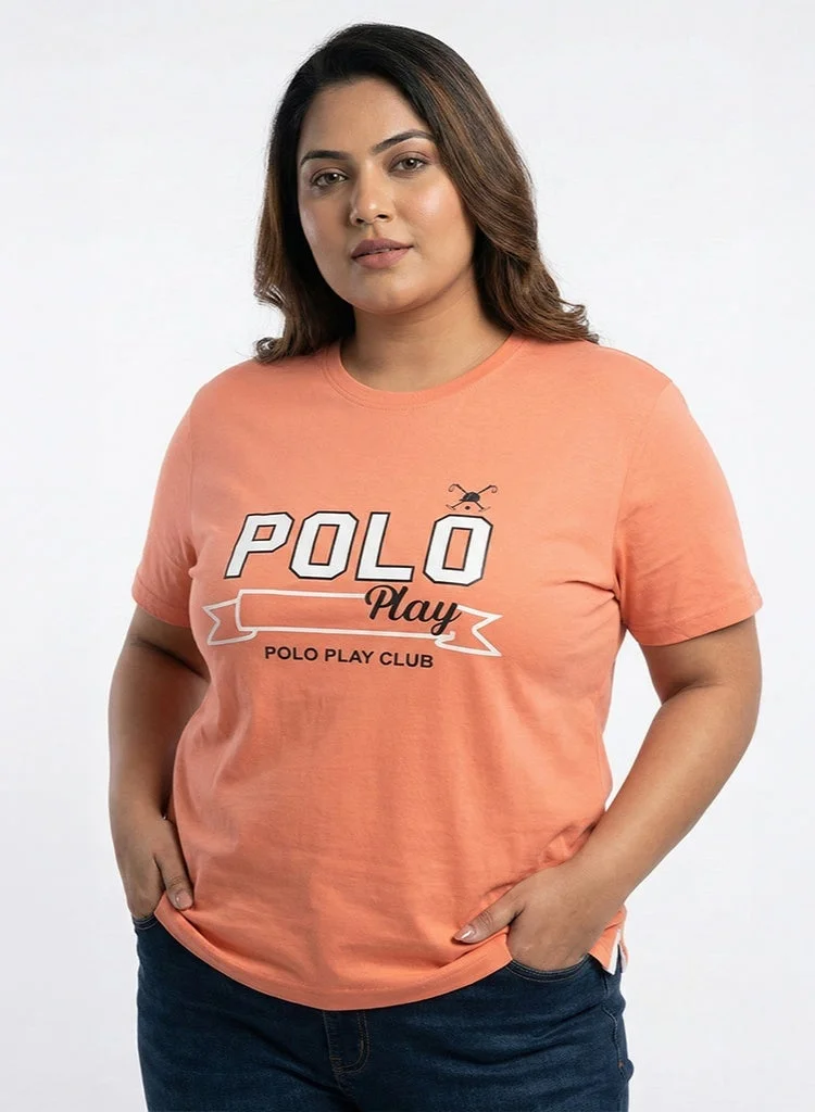 لعب البولو تيشيرت نسائي برسومات برتقالي