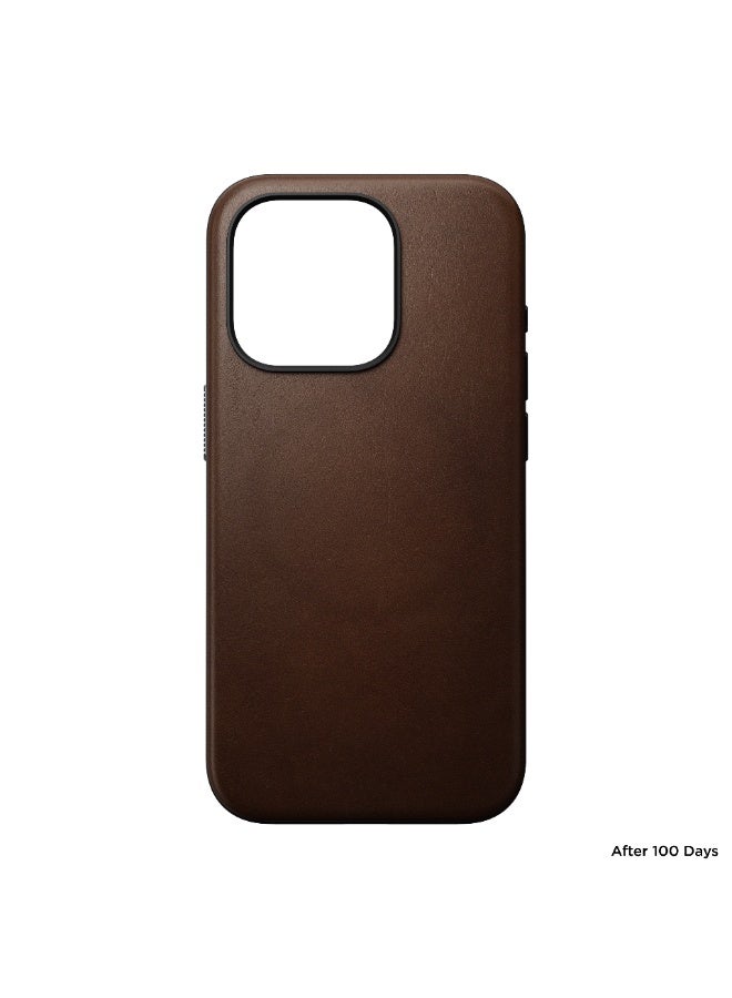 نوماد غطاء Nomad Modern Leather لهاتف iPhone 15 Pro – بني | غطاء جلدي فاخر من مع حماية متينة، تصميم نحيف، متوافق مع MagSafe والشحن اللاسلكي - Image 3