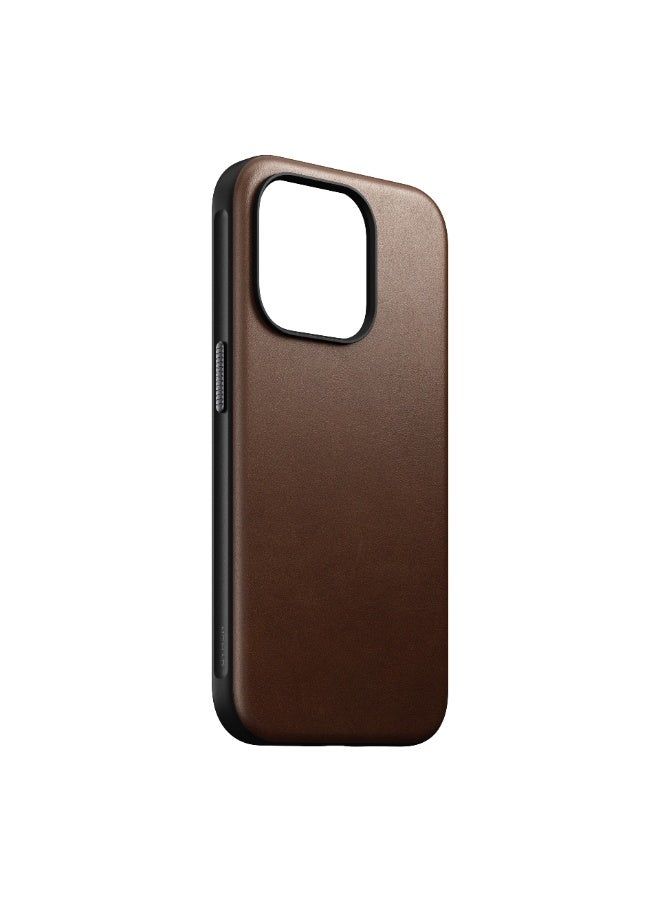 نوماد غطاء Nomad Modern Leather لهاتف iPhone 15 Pro – بني | غطاء جلدي فاخر من مع حماية متينة، تصميم نحيف، متوافق مع MagSafe والشحن اللاسلكي - Image 5