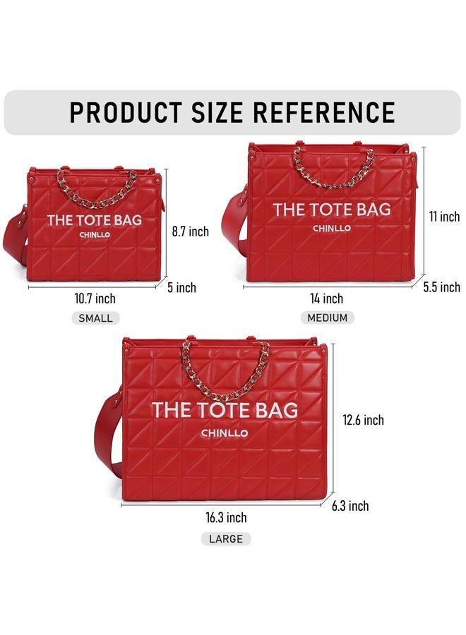Chinllo Tote Bag for Women Top Handle Satchel Purse and Handbags with Shoulder Strap, Red-quilted, Large 16.3 IN with 16IN Laptop Compartment - Image 2