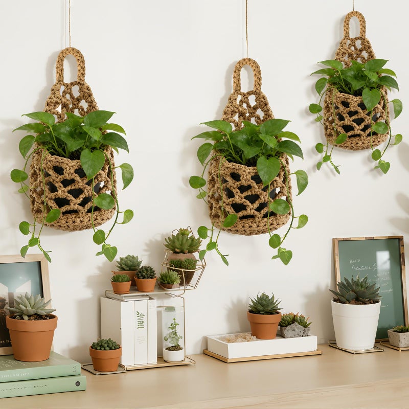 Teecyhooo 6 Pk Wall Planters for Indoor Macrame Plant Hanger Boho Wall Mounted Flower Baskets Hanging Planter, Plants and Pots are Not Included(Linen Color,4 x 8 Inch) - Image 4