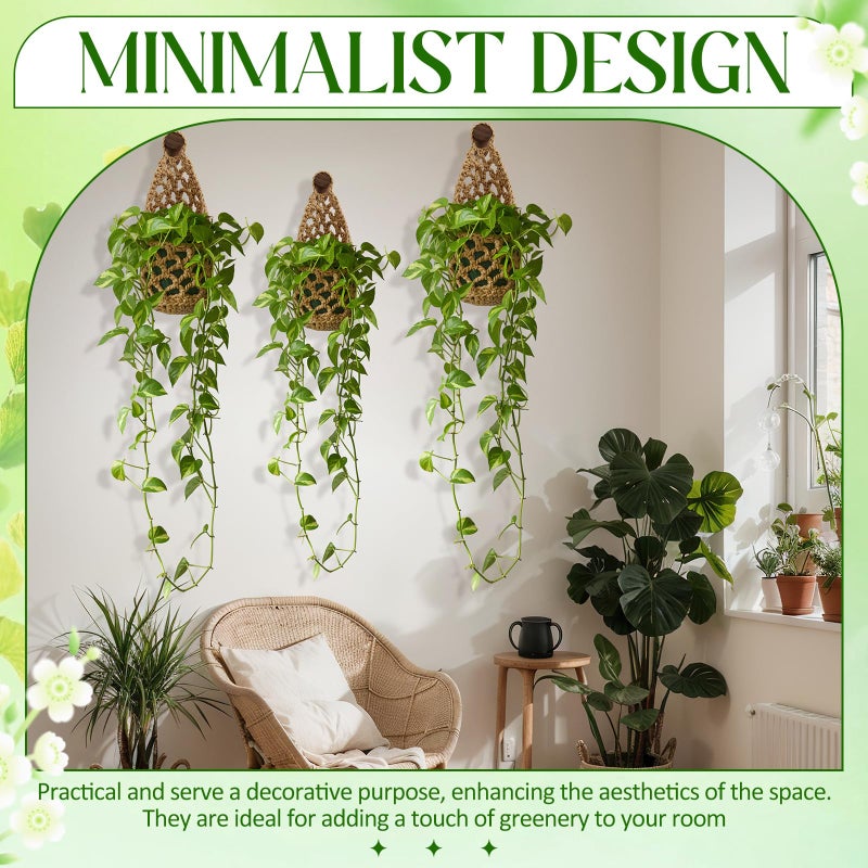 Teecyhooo 6 Pk Wall Planters for Indoor Macrame Plant Hanger Boho Wall Mounted Flower Baskets Hanging Planter, Plants and Pots are Not Included(Linen Color,4 x 8 Inch) - Image 5