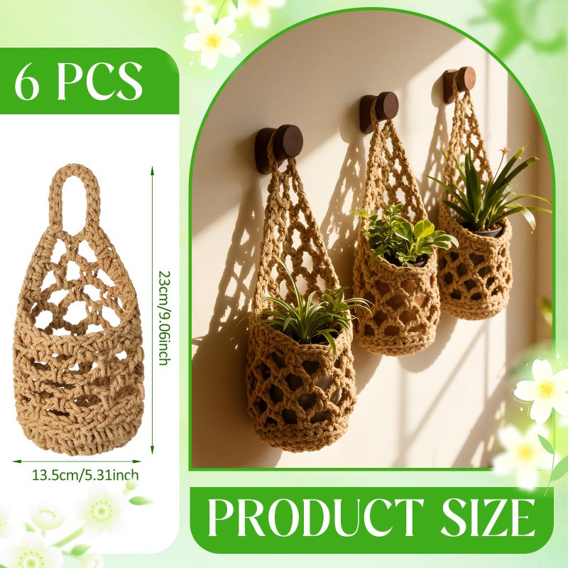 Teecyhooo 6 Pk Wall Planters for Indoor Macrame Plant Hanger Boho Wall Mounted Flower Baskets Hanging Planter, Plants and Pots are Not Included(Linen Color,4 x 8 Inch) - Image 3